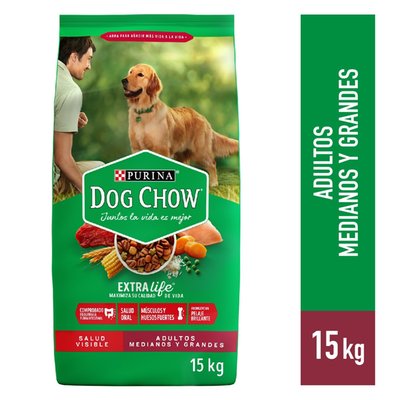 DOG CHOW - Comida Para Perros Dog Chow Adultos Medianas Y Grandes Sabor Pollo Y Carne 15 kg - Bolsa 15 kg