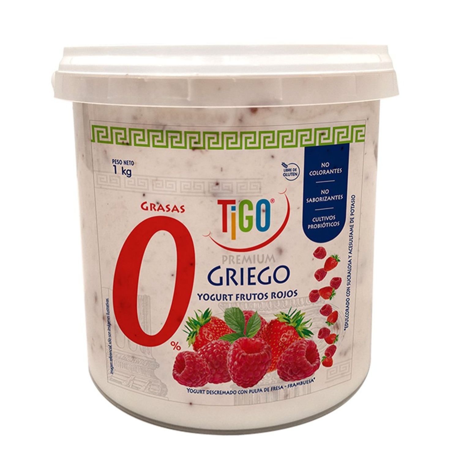 Yogurt Griego Tigo Descremado Frutos Rojos 1 Kg