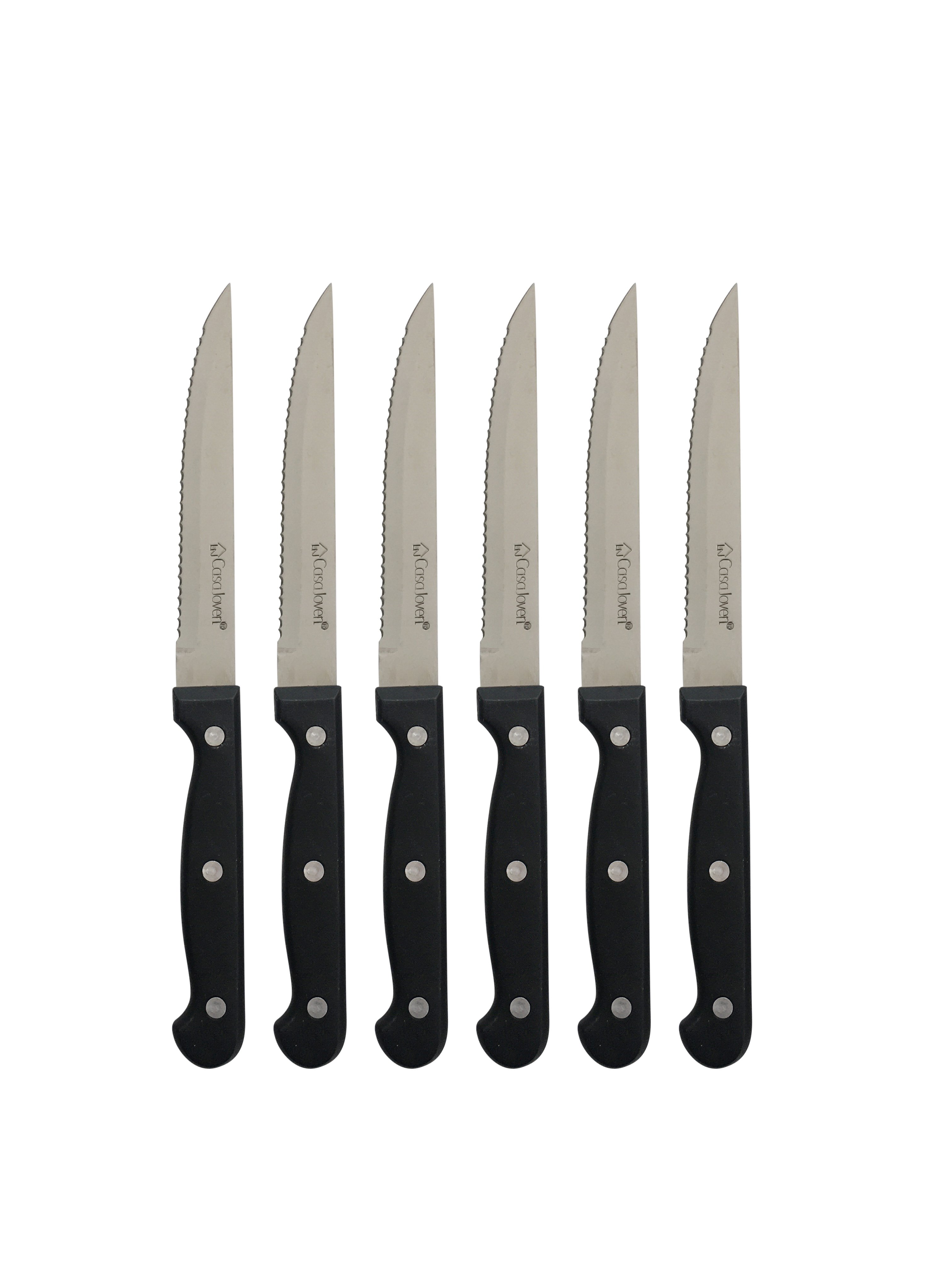Set de 6 cuchillos para carne inoxidables (colores surtidos) 21cm
