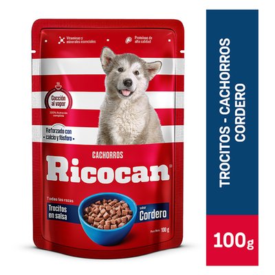 RICOCAN - Trocitos En Salsa Con Cordero Ricocan Para Perros Cachorros 100 g