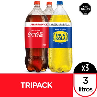 COCA COLA - Gaseosa 1 Inca Kola 3 L + 2 Coca-CoLa Sabor Original 3 L - PACK 3 UN
