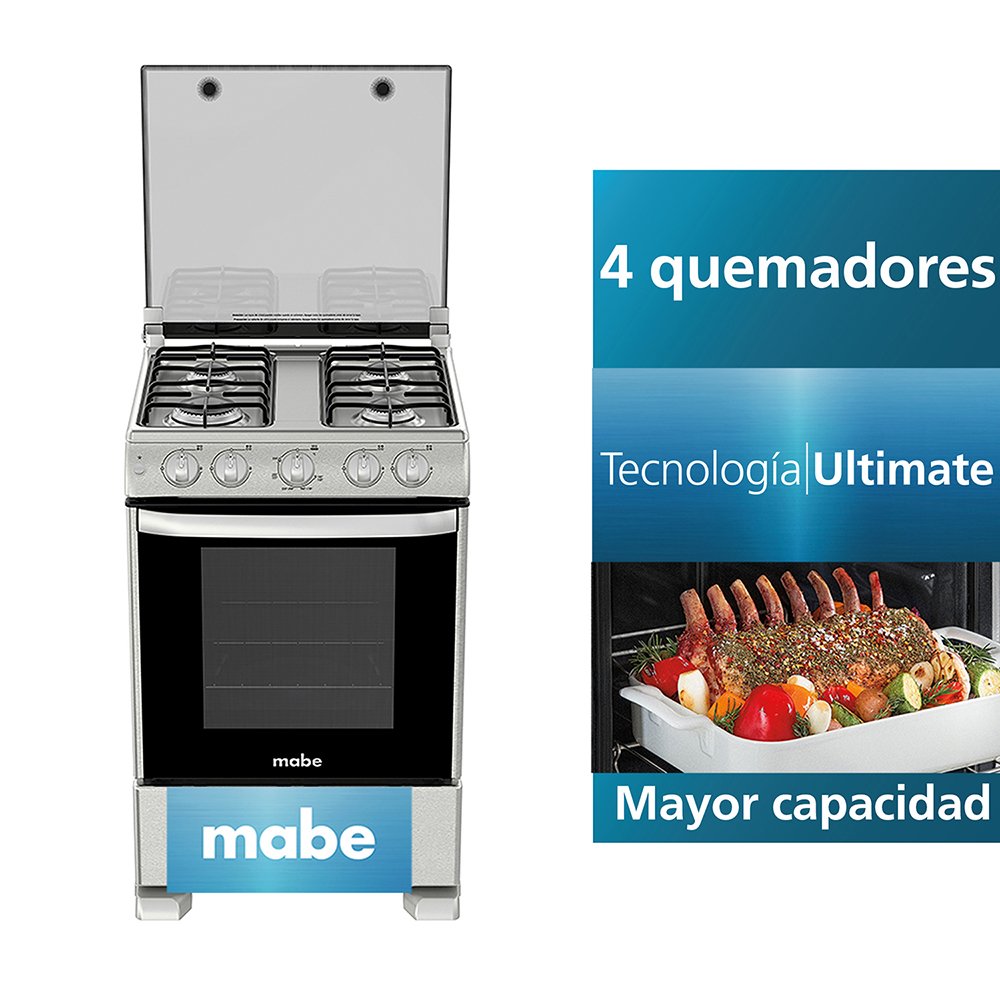 Mabe Cocina a Gas 4 Hornillas 24 Horno 72L CMP6030FX0 - Plateada -  Inversiones Varemat