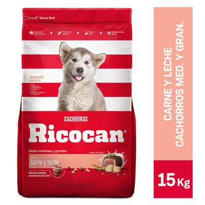 RICOCAN - Comida Para Perros Ricocan Cachorros Sabor Carne Y Leche 15 kg - Bolsa 15 kg