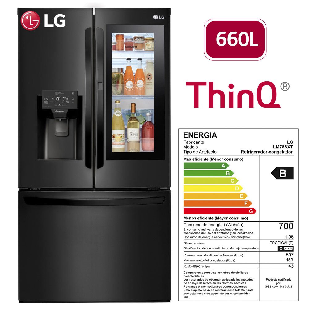 Refrigeradora 660lts Negra Filtro Higienico Inteligente Lm78sxt