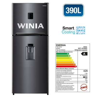 WINIA - Refrigeradora 392Lt Negra Con Disp