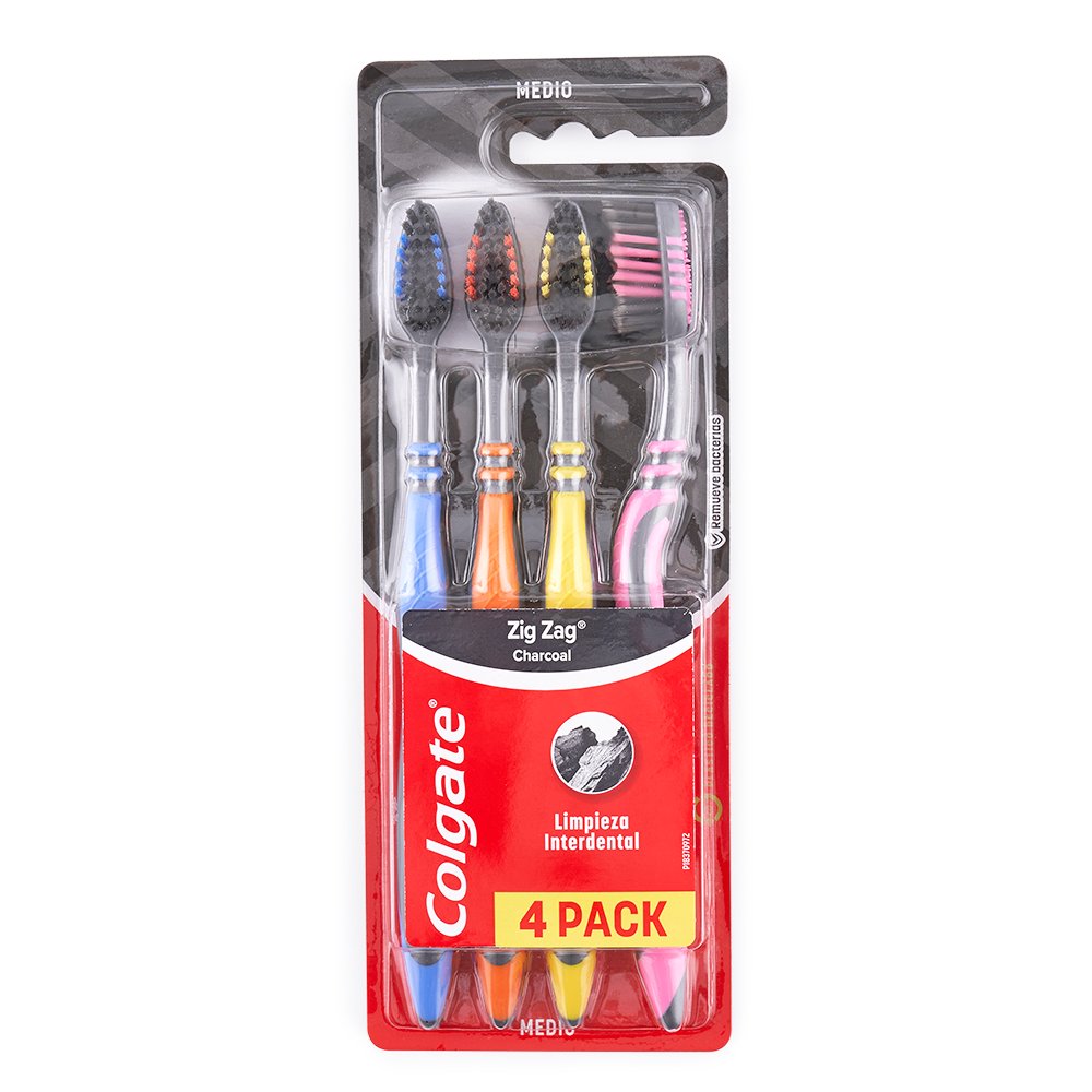 CEPILLO DENTAL COLGATE ZIG ZAG INFUSIÓN DE CARBÓN 4 UNIDADES