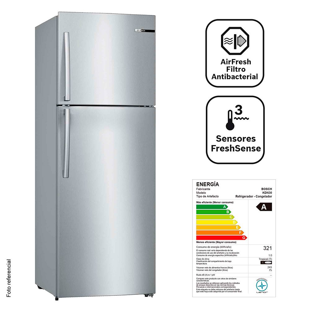 Refrigeradora No Frost KDN30NL201 318 Lt InoxLook BOSCH