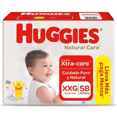 HUGGIES - Pañales Natural Care Huggies Xxg 58 Unidades - BOLSA 58 UNIDADES