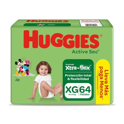 HUGGIES - Pañales Active Sec Xtra-Flex Huggies Xg 64 Unidades
