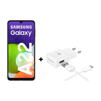 SAMSUNG - Smartphone Samsung Galaxy A22 6.4'' 4Gb 64Gb Negro + Travel Adapter 15W  - COMBOS