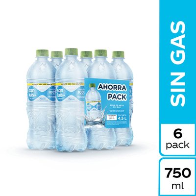 SAN LUIS - Agua de Mesa Sin Gas Sixpack Botella 750 mL
