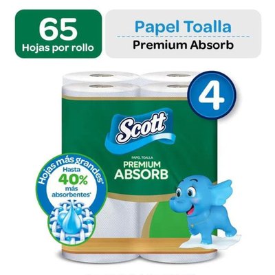 SCOTT - Papel Toalla Premium Absorbente Scott 4 x 65 hojas