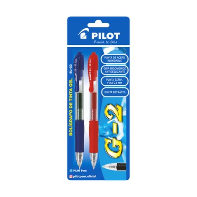 Blíster 3 Bolígrafos Gel Retractiles Pilot G-2 - Negro, Rojo y Azul