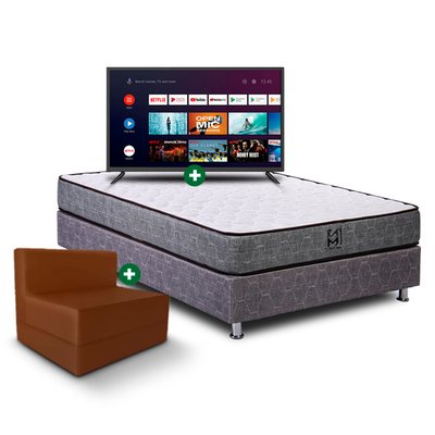EL CISNE - Combo Cama Raymi 2 Plz + Smart Tv 32" + Sofá Cama - Set de dormitorio