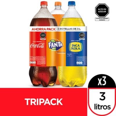 COCA COLA - Tripack Gaseosa Coca Cola + Inca KoLa + Fanta 3 L - PACK 3 UN
