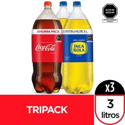 Tripack Gaseosa Coca Cola + Inca Kola 3 L